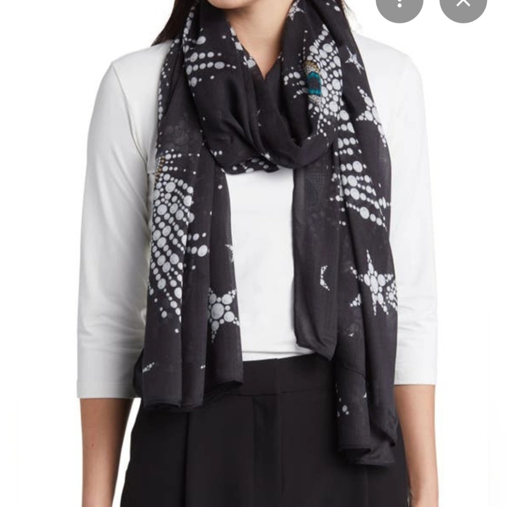 KURT GEIGER EVIL EYE SHOOTING STAR SQUARE 100% SILK SCARF BLACK NWOT